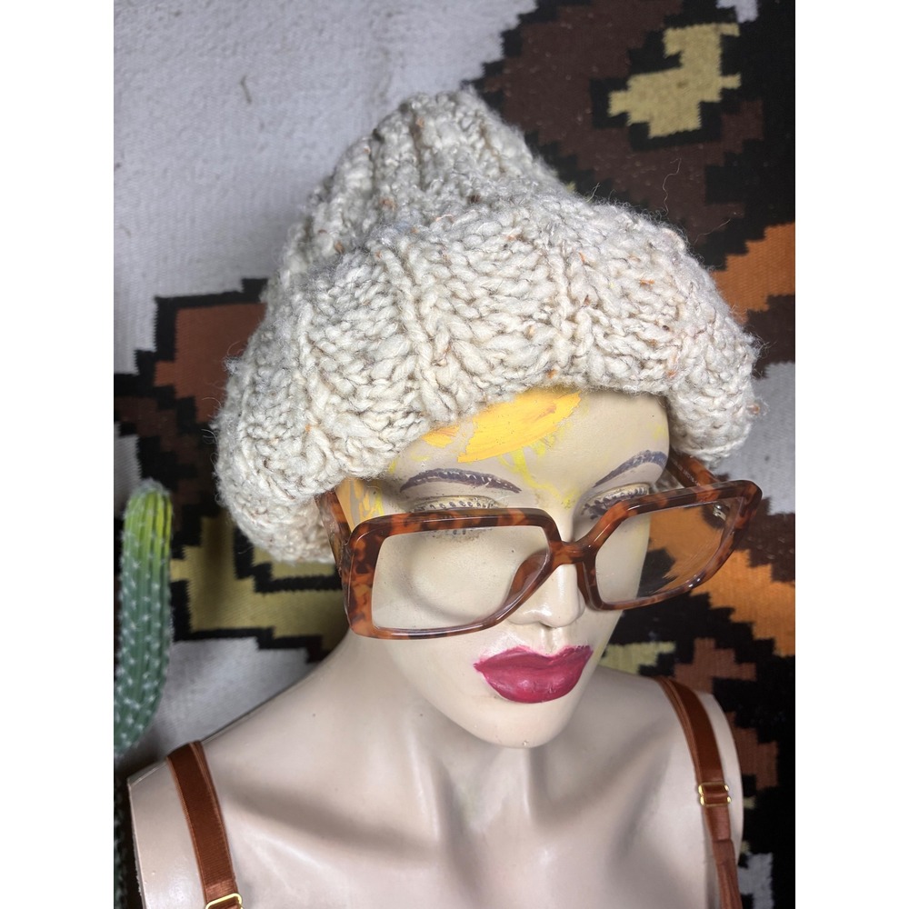 Unbranded Chunky Knit Beanie Unisex OS Cream Excellent Ribbed Cuffed Hat